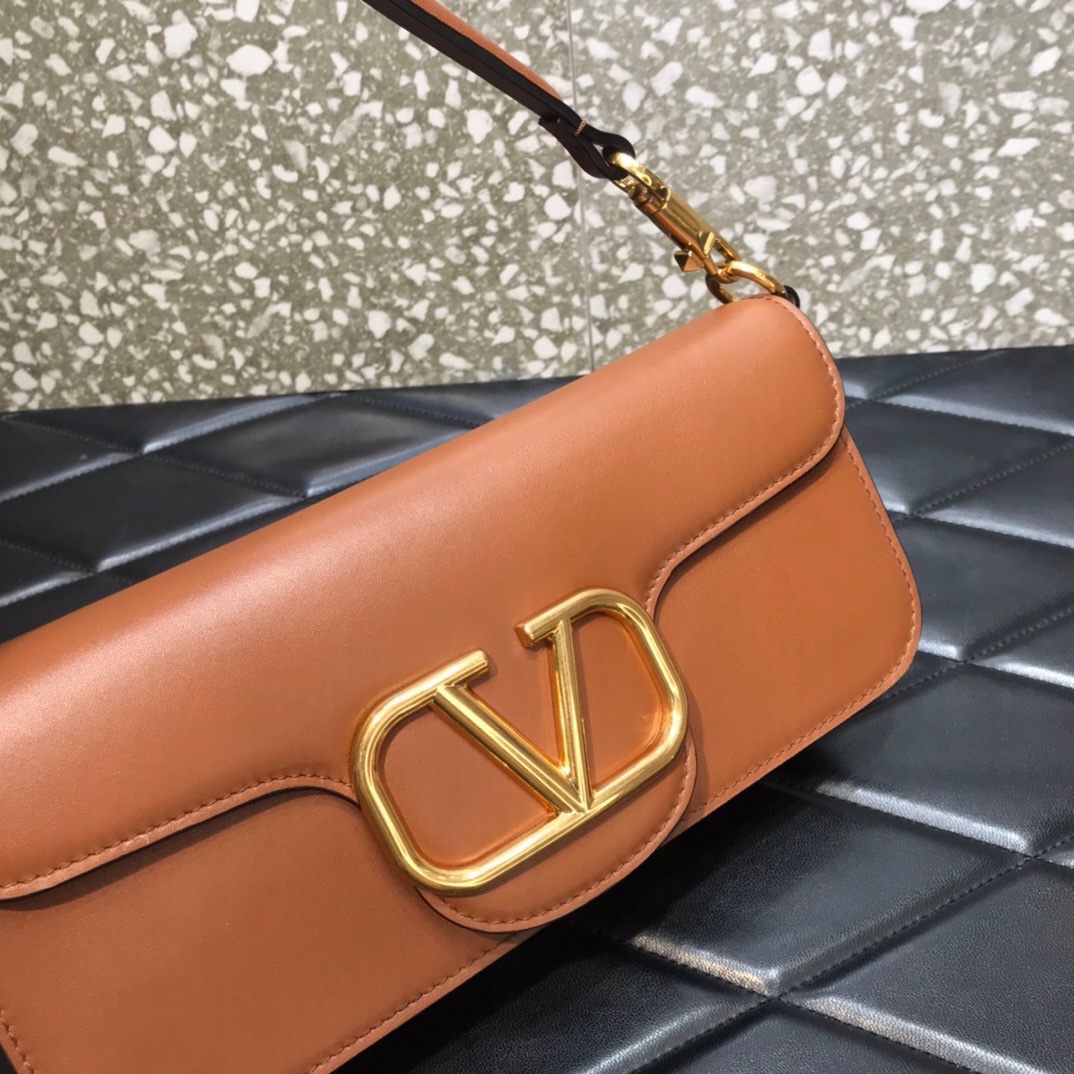 Valentino Garavani Loco Shoulder Bag in Brown Calfskin Leather